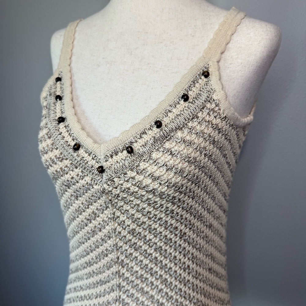 Liz Claiborne Cream and Taupe Knit Tank Top with Accent Beads
